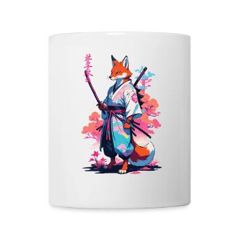 Kitsune Samurai Fuchs Aesthetic Vaporwave Stil - Tasse - Weiß - Vorne