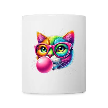 Colorful cat with glasses and bubblegum design - Mug - white - Front