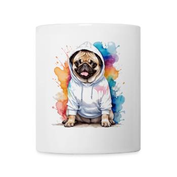 Mops Hoodie Hund Bunt Lustig Tier Design Print - Tasse - Weiß - Vorne