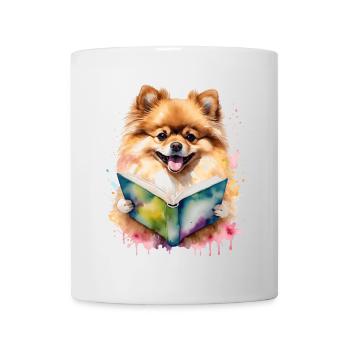 Poméranien Poméranien Livre de lecture Imprimé de chien - Mug blanc - blanc - Devant