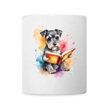 Zwergschnauzer Lesen Hund Lustig Tier Design Print - Tasse - Weiß - Vorne