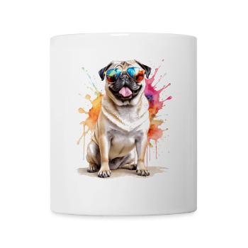 Carlin Lunettes de Soleil Chien Coloré Drôle Design Imprimer - Mug blanc - blanc - Devant