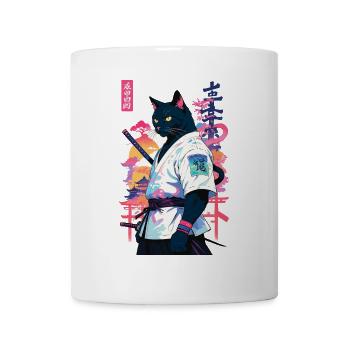 Samurai Cat Vaporwave Aesthetic Japan Art - Mug - white - Front