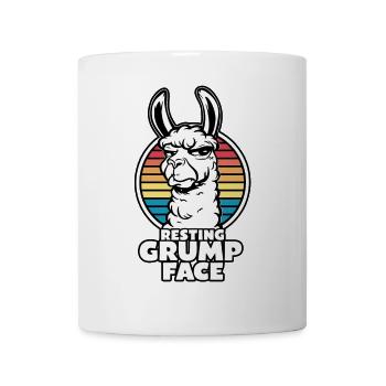 Ruhendes Mürrisches Gesicht Lama Lustiger Retro Regenbogen - Tasse - Weiß - Vorne