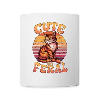 Niedliche, aber wilde Katze Retro Sonnenuntergang Lustiges Design - Tasse - Weiß - Vorne