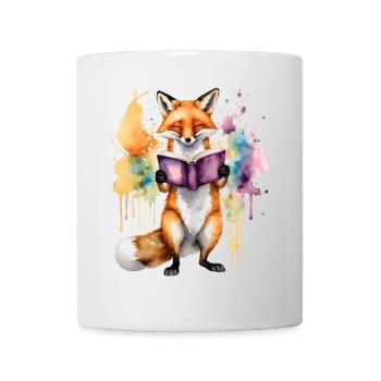 Renard lecture livre Coloré Animal Design Imprimer - Mug blanc - blanc - Devant