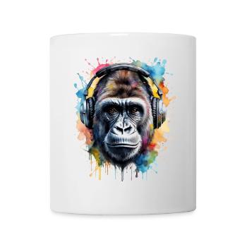 Gorilla Kopfhörer Affe Bunt Tier Design Print - Tasse - Weiß - Vorne