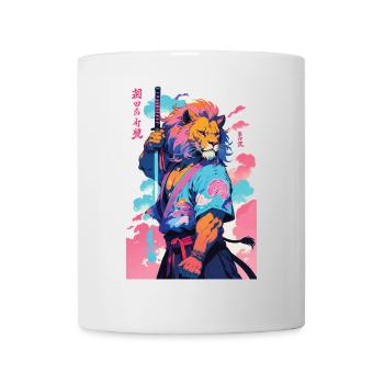 Samurai Löwe Aesthetic Vaporwave Stil - Tasse - Weiß - Vorne