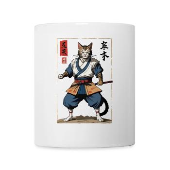 Samurai Katze Vintage Ukiyo-E Japanischer Samurai - Tasse - Weiß - Vorne