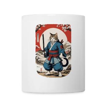 Samurai Katze Vintage Ukiyo E Japanisches - Tasse - Weiß - Vorne