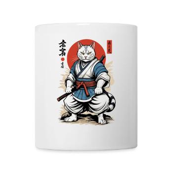 Chat Samouraï Vintage Ukiyo-E Design Japonais - Mug blanc - blanc - Devant