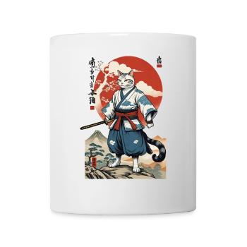 Chat Samouraï Vintage Ukiyo-E Japonais - Mug blanc - blanc - Devant