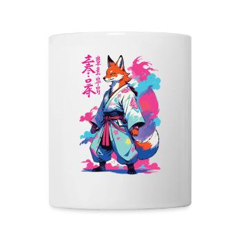 Kitsune Samurai Fuchs Aesthetic Vaporwave Stil - Tasse - Weiß - Vorne