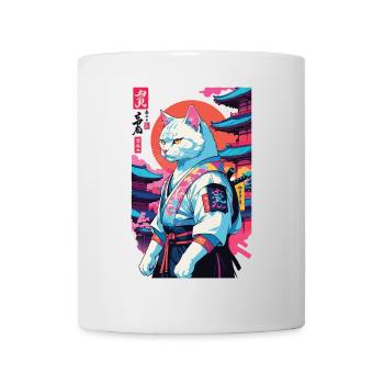 Samurai Katze Vaporwave Aesthetic Japan Kunst - Tasse - Weiß - Vorne