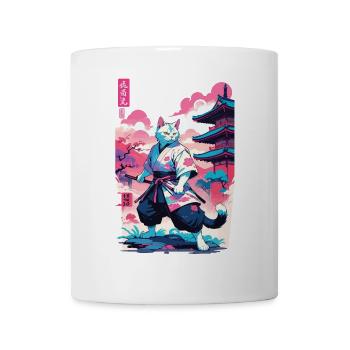 Samurai Katze Vaporwave Aesthetic Japan Kunst - Tasse - Weiß - Vorne