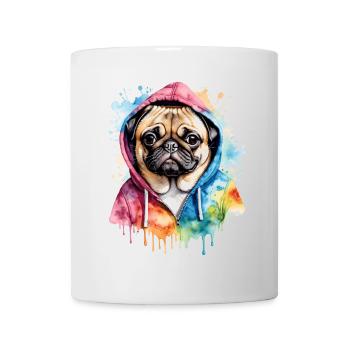 Mops Hoodie Hund Bunt Lustig Tier Design Print - Tasse - Weiß - Vorne