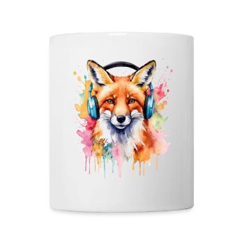 Fuchs Kopfhörer Musik Bunt Tier Design Print - Tasse - Weiß - Vorne