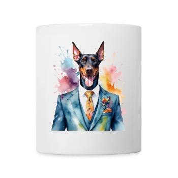 Dobermann Anzug Hund Bunt Lustig Tier Design Print - Tasse - Weiß - Vorne