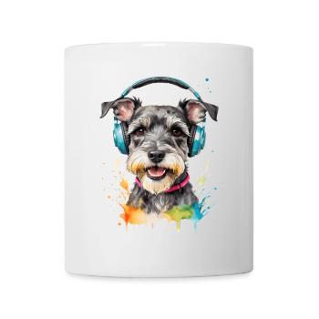 Zwergschnauzer Kopfhörer Hund Lustig Design Print - Tasse - Weiß - Vorne