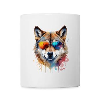 Wolf Sunglasses Colorful Animal Design Print - Mug - white - Front