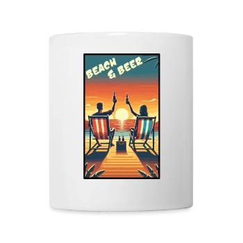 Entspannendes Strand- und Bier-Sonnenuntergangsdesign für Sommerspaß - Tasse - Weiß - Vorne