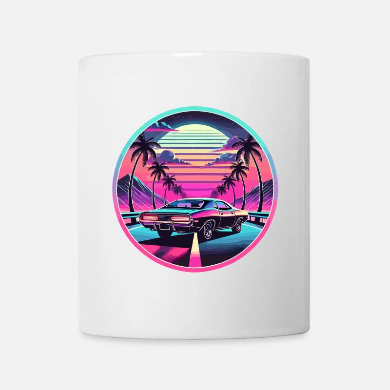 Rétro coucher de soleil Muscle Car conduite - Mug blanc - blanc