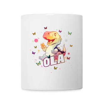 OLA - Schöner MÄDCHEN Name mit süßem DINO - Tasse - Weiß - Vorne
