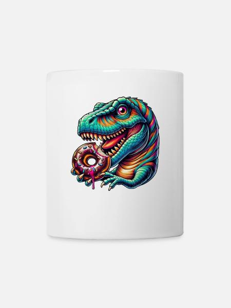 Süßer Dino T-Rex Donut Regenbogen Süßigkeit bunt - Tasse - Weiß