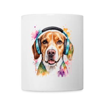 Beagle Headphones Dog Funny Animal Design Print - Mug - white - Front