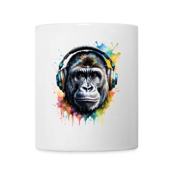 Gorilla Kopfhörer Affe Bunt Tier Design Print - Tasse - Weiß - Vorne