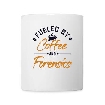 Alimenté par le café et la criminalistique - Mug blanc - blanc - Devant