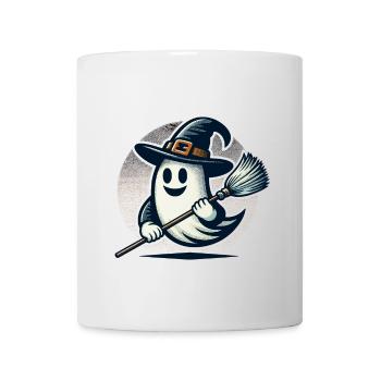 funny Halloween witch ghost with witch broom - Mug - white - Front