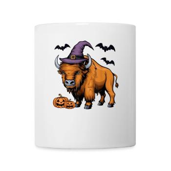 Gruseliger Kürbis Fledermaus Lustige Hexe Hut Bison Halloween - Tasse - Weiß - Vorne