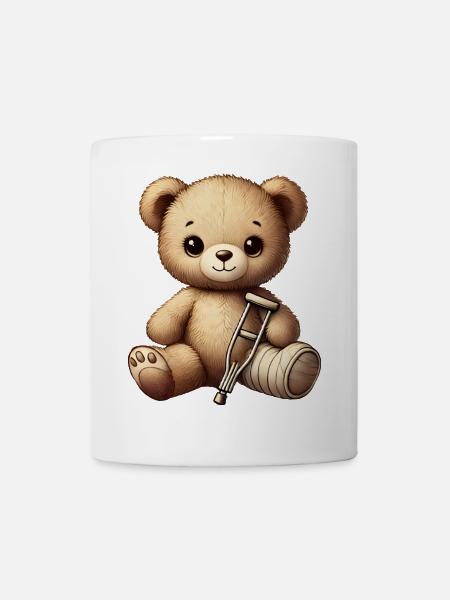 Teddy als Trostpflaster - Kuscheltier mit Gipsbein - Tasse - Weiß