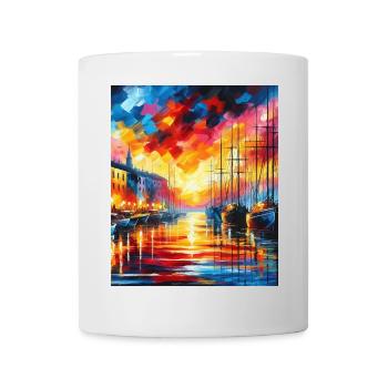 Vibrant Harbor Sunset with Boats and Colors - Mug - white - Front