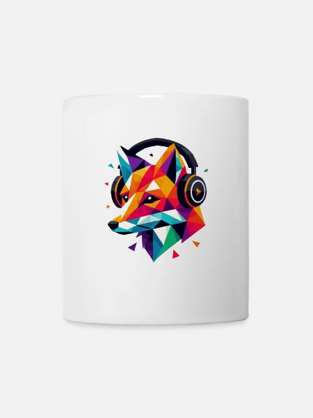 Geometrisches Polygon DJ Fox Kopfhörer Bunte Kunst - Tasse - Weiß