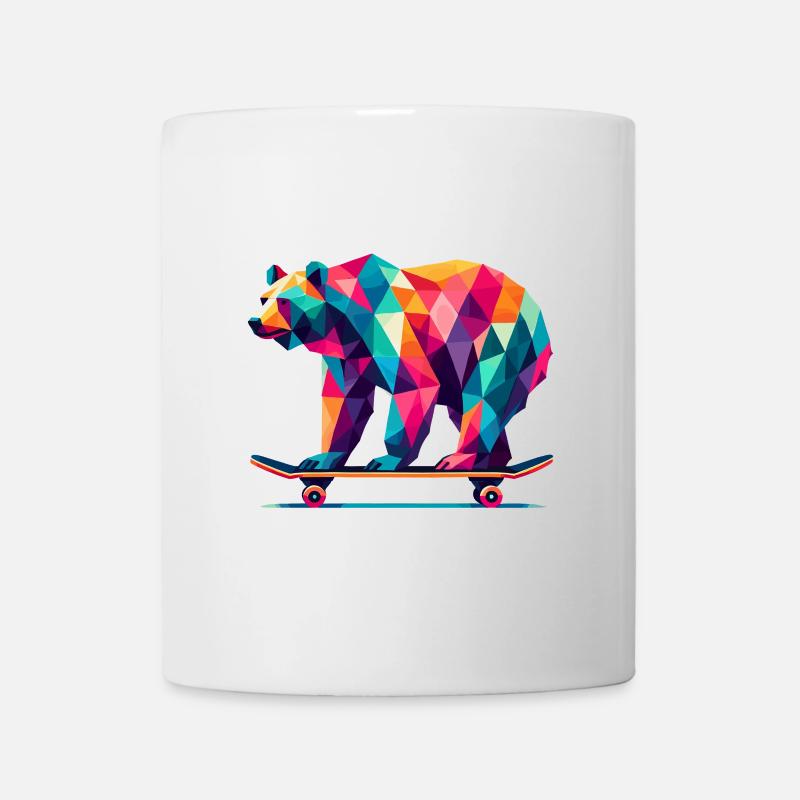 Geometric Polygon Bear Skateboarding Colorful Art - Mug - white