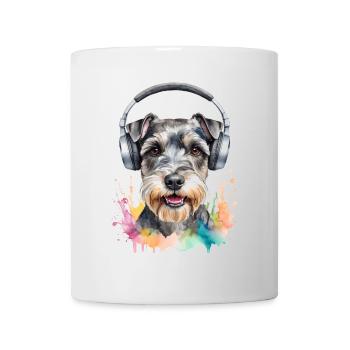 Zwergschnauzer Kopfhörer Hund Lustig Design Print - Tasse - Weiß - Vorne