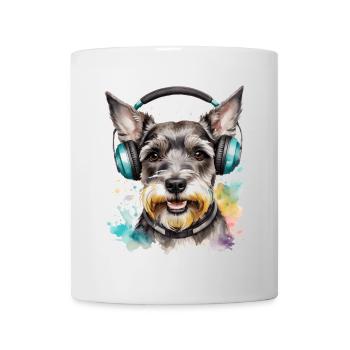 Zwergschnauzer Kopfhörer Hund Lustig Design Print - Tasse - Weiß - Vorne