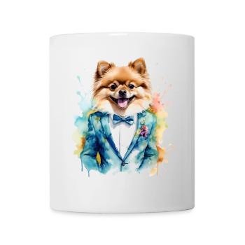 Poméranien Poméranien Costume Chien Imprimé Coloré - Mug blanc - blanc - Devant