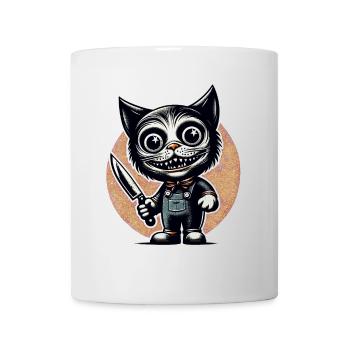 Gruselige Katze Psycho Haustier Halloween Deko - Tasse - Weiß - Vorne