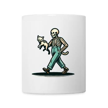 Funny Retro Cartoon Skeleton Cat Owner - Mug - white - Front