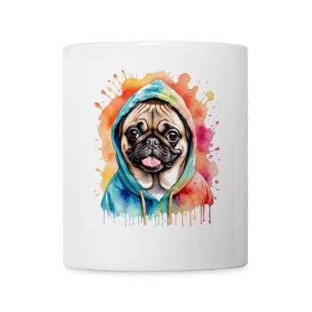 Mops Hoodie Hund Bunt Lustig Tier Design Print - Tasse - Weiß - Vorne