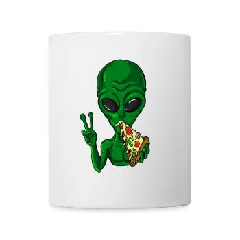 Green alien alien loves pizza lover - Mug - white - Front