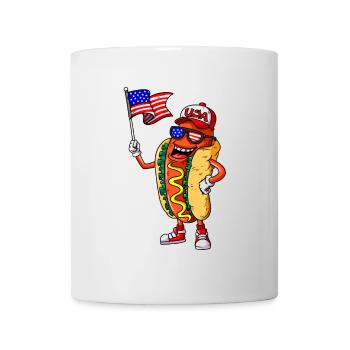 Hotdog mit Amerika Fahne USA Mütze Patrioten Shirt - Tasse - Weiß - Vorne