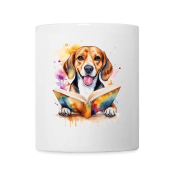 Beagle Reading Book Dog Funny Animal Design Print - Mug - white - Front