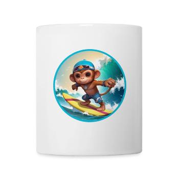 Fröhlicher surfender Affe - Tasse - Weiß - Vorne