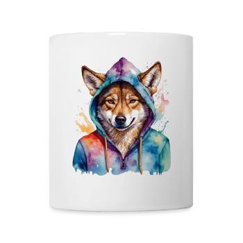 Wolf Hoodie Bunt Lustig Tier Design Print - Tasse - Weiß - Vorne