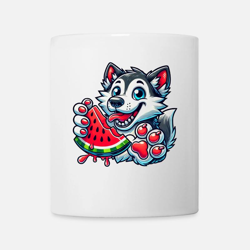 Chien husky cool en été avec la bande dessinée de pastèque - Mug blanc - blanc