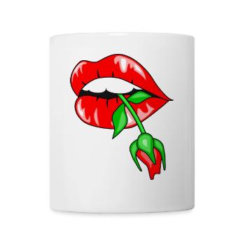 Embrasser les lèvres avec la rose - Mug blanc - blanc - Devant
